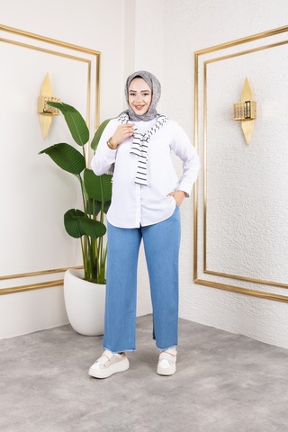 Beli Lastikli Keten Pantolon - Açık Mavi / A0104 Açık Mavi