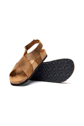 Comfortfusse Fayette - Erkek Ortopedik Hakiki Deri Sandalet Taba Yağlı Deri