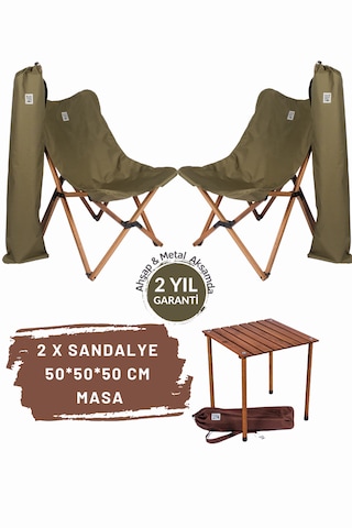 Bag The Joy Ahşap Masa Sandalye Seti Kahverengi-haki-50 50 50cm