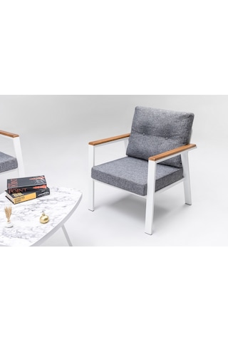 Mymassa Favori Bahçe Takımı - Metal Çay Seti Koltuk Takımı - Beyaz