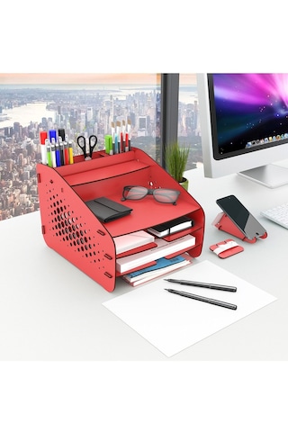 Fxm Hexa A4 Evrak Rafı Masaüstü Organizer Düzenleyici Kırmızı - 36161892 Kırmızı