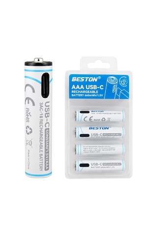 Beston 3ac-18 Aaa 1.5v 660mwh Type-c Şarj Edilebilir 4'lü Li-ıon Lityum İnce Pil Seti
