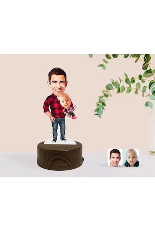 Kişiye Özel Baba Oğul Karikatürlü Dekoratif 3D Biblo Led Işıklı G (483006648)