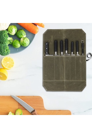 Islak Balmumu Tuval Bıçak Saklama Çantası Şef Piknik Kamp Barbekü Taşınabilir Saklama Çantası Şef Çantası Ordu Yeşili Tuval 1 20kg Tuval 1