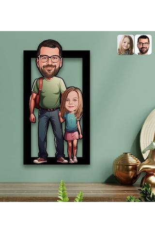 Bk Gift Kişiye Özel Baba-kız Karikatürlü 3d Ahşap Tablo-1, Babalar Günü Hediyesi, Babaya Hediye Kobitmeyencom31597 Bk