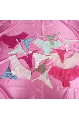 Bonbon Kadın Pamuklu 10'lu Paket Karışık Renk Hipster String Tanga Checky Brazilya Külot Bb2472 Renkli