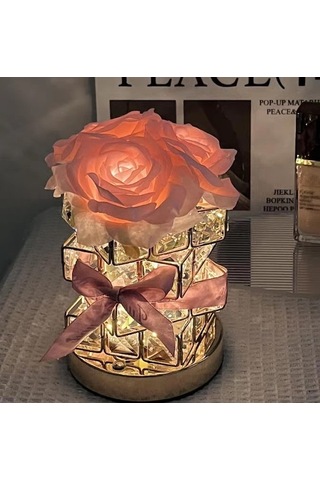 Pazly Rose Rubik Küp Atmosfer Masa Lambası - Anne Günü Hediyesi Açık Mavi Açık Mavi