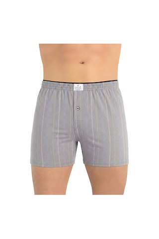 Öts Erkek %100 Pamuk Boxer Çizgili Düğmeli Ergonomik Tasarım 2652 Gri