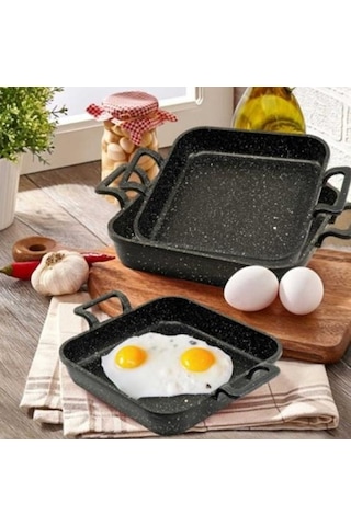 Eda Asya Kare Döküm Granit 3lü Kapaksız Sahan Seti 18-20-22 Cm