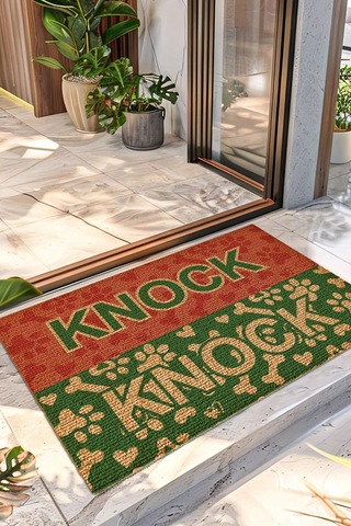 Decovetro Renkli Kapı Önü Halı Paspas Knock Knock Pati Desenli 40 X 60 Cm Çok Renkli