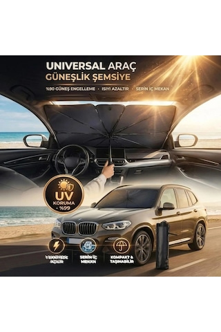 Premium Katlanabilir Araç Ön Cam Güneşliği Şemsiye Tipi Oto Güneşlik, Uv Korumalı Isı Yalıtımlı Ön