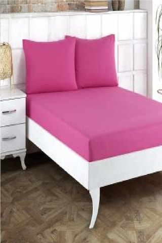 Altın Karma Çift Kişilik İnce Penye Lastikli Çarşaf 150x200 Cm 2 Adet Yastık Kılıflı Fuşya