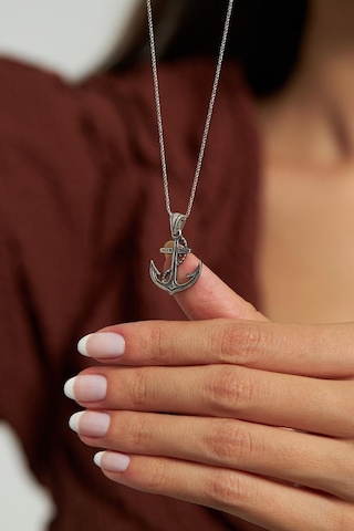 Roza Silver Otantik Denizci Gemi Çapası Oksitli 925 Ayar Gümüş Kolye Rn10216