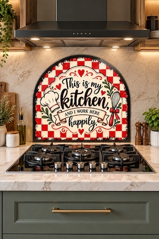 Gökçeoğlu Cam Ocak Arkası Koruyucu Cam Koruyucu Tezgah Ankastre Arkası Oval Şekilli Kitchen Temalı 52 X 60 Çok Renkli