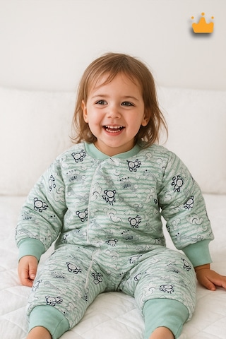 2.5 Tog 2-9 Yaş Premium Kalite Kalın Elyaf Dolgulu Uzun Kollu Kız Erkek Çocuk Uyku Tulumu Yeşil