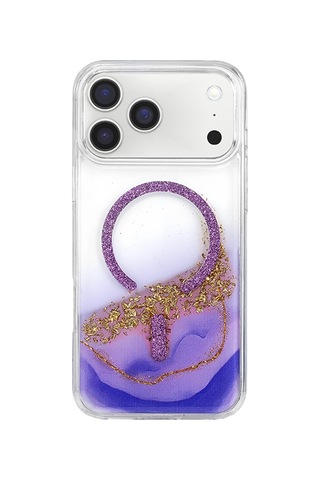 Onegif Apple Apple iPhone Uyumlu 17 Pro/18 Pro Lotus Simli Magsafe Kapak - Mor Düz Renkli