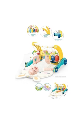 Bıb6015 -vardem Piyanolu 2 İn 1 Bebek Yürüteci Ve Tavşan Desenli Mavi Oyun Halısı