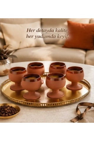 Kapadokya Çömlek Meşrubat-kahve Yanı İkram Bardağı Seti 6 'lı Kahverengi