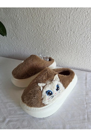 Kadın Kedili Peluş Rahat Ev Terliği 25bnt133 Kahverengi