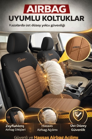Premium Serisi Lüks Keten Üniversal Oto Koltuk Kılıfı - 5 Koltuk Tam Set Taba