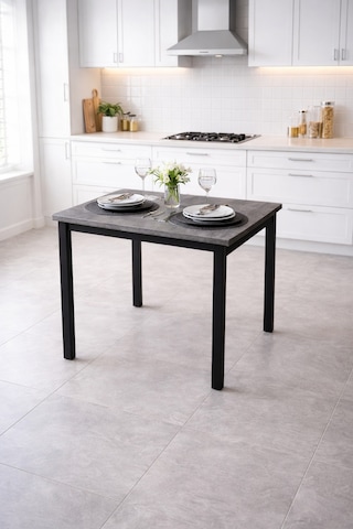Siyah Mutfak Masası, Yemek, Bahçe Masası, Metal Ayaklı, 60x60 Masa