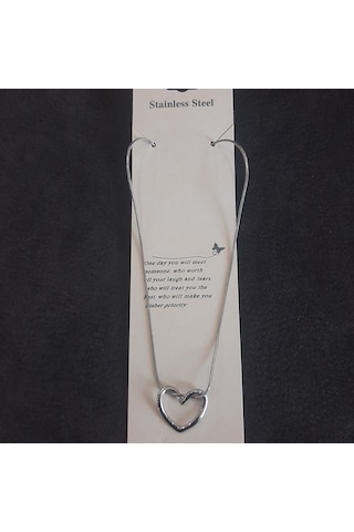 Stainless Steel Çelik Kolye Sade Kalp Gümüş