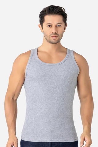 Hadpols Özel Seri Konforlu Düz Erkek Gri Fitilli Atlet Pamuklu Likralı Kaşkorse Halter Yaka Slim Fit Atlet