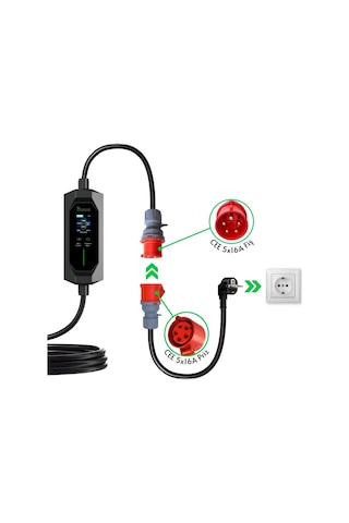 Cks Enerji Elektrikli Araba Taşınabilir Şarj Cihazı 11 Kw 16a Tip-2 5x16a 8 Metre Kablo (Türkçe Menü) Yerli Üretim