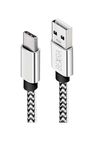 Usb Type-c Hızlı Şarj Kablosu, 1 Metre, 2.1a,  Naylon Örgülü Kopmaz Veri Kablosu, , Xiaomi, Ve Tüm Android Cihazlar İle Uyumlu, Gri