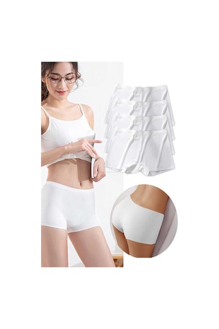 COJans 4 Adet Kadın Dikişsiz Görünmez İz Yapmaz Mini Şort Boxer Beyaz Çok Renkli