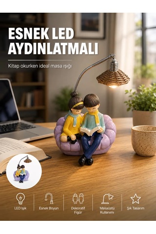 Hepsi Okuyan Çift Figürlü Dekoratif Gece Lambası Hediye Seçeneği Najmaddin