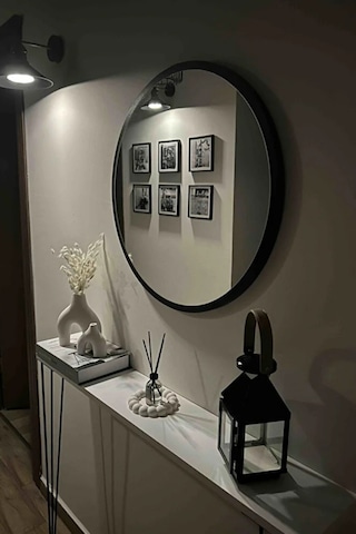 60 Cm Çap Banyo & Makyaj Aynası Yuvarlak Antre Hol Koridor Duvar Salon Mutfak Ofis Dekoratif Ayna - Siyah Siyah