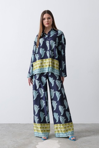 Desenli Saten Bol Takım - İndigo İndigo