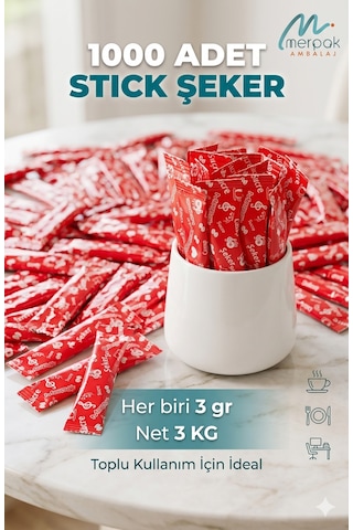 Merpak Ambalaj Stick Toz Şeker Kırmızı 1000 x 3 G