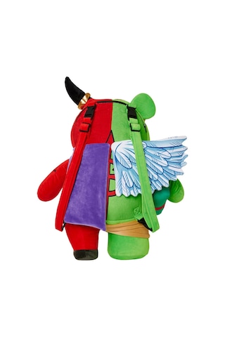 Sprayground Angel Vs Devil Teddy Bear Sırt Çantası, Pelüş Kumaş, Fermuarlı Cepler, Orijinal Tasarım Yeşil