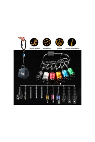 Youtek Alüminyum Anahtar Zinciri Uzatma Çubuğu Seti: 6 Renkli + Siyah Dağcı Kanca Ve 105 Derece 1/4" Boru Açı Adaptörü