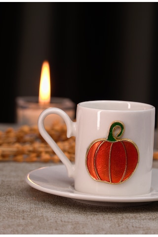 Heda Porselen Balkabağı Kabartmalı 4 Parça 2 Kişilik Kahve Fincan