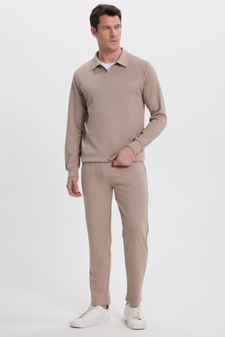 Tudors Erkek Slim Fit Dar Kesim Beli Bağcıklı 3 Cepli Geniş Paça Koyu Vizon Eşofman Altı-41914 Vizon