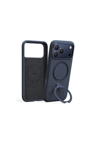 Torras Apple iPhone 17 Pro / 18 Pro Uyumlu O Stand Spin Silicone Serisi Magsafe Kılıf Lacivert