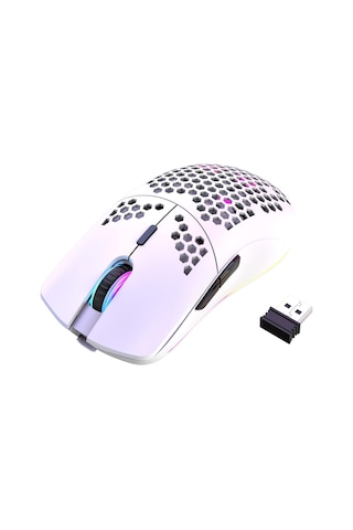 Valkyrie Kablosuz Petek Tasarım Şarjlı Gaming Mouse Rgb Aydınlatmalı 3200 Dpı Ultra Hafif Beyaz -