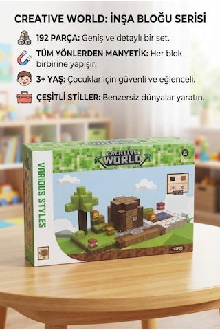 Creative World Serisi 192 Parça Eğitici Ve Eğlenceli Manyetik Yapı Bloğu Oyun Seti