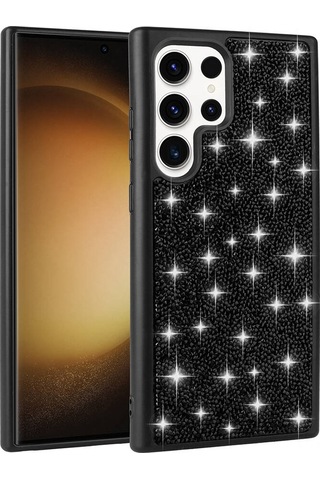 Zore Galaxy S23 Ultra Uyumlu Parlak Taşlı Tasarım Pırlanta Msra Kılıf-siyah Siyah