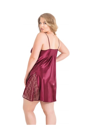 Aria's Closet Arias Closet Büyük Beden Bordo Kısa Saten Gecelik