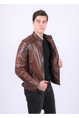 New Zaya Leather Erkek Açık Kahverengi Deri Mont Hakiki Deri Açık Kahverengi