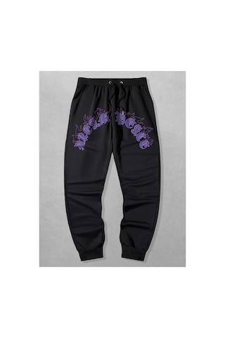 Tarzsokak Guys Letter Fire Graphic Drawstring Eşofman Altı Siyah