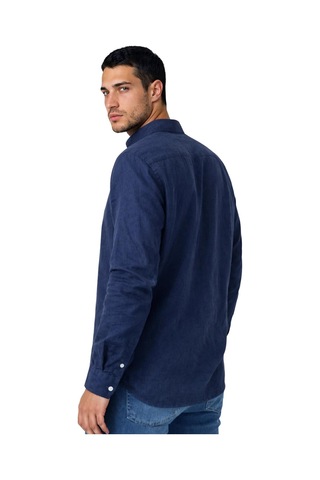 Arma Ar-ma Erkek Keten Gömlek Basic Baskisiz Düğme Kapamali Cepsiz Uzun Kollu Hakim Yaka Gömlek Dokuma Kumaş Regular Fit %60 Pamuk %40 Keten Y31485118302 Lacivert-l1