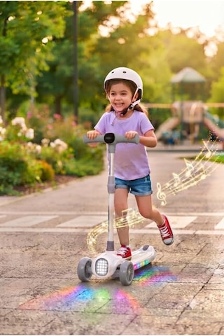 Işıklı Ve Müzikli Çocuk Scooterı4 Kademeli Ayarlanabilir Gidon Yüksekllikli Özel Tasarımlı Scooter Gri