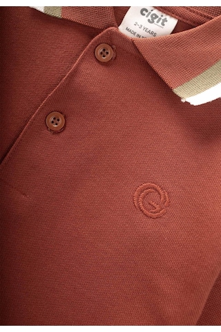 Uzun Kollu Polo Yaka T-shırt 2-14 Yaş Kiremit Kiremit