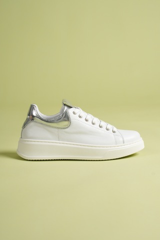 Analin Shoes Kadın Hakiki Deri Bağcıklı Casual Spor Ayakkabı Beyaz-gümüş