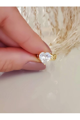Kalp Model Zirkon Taşlı Model Gold Renkli Kıkırdak Sıkıştırmalı Küpe Earcuff